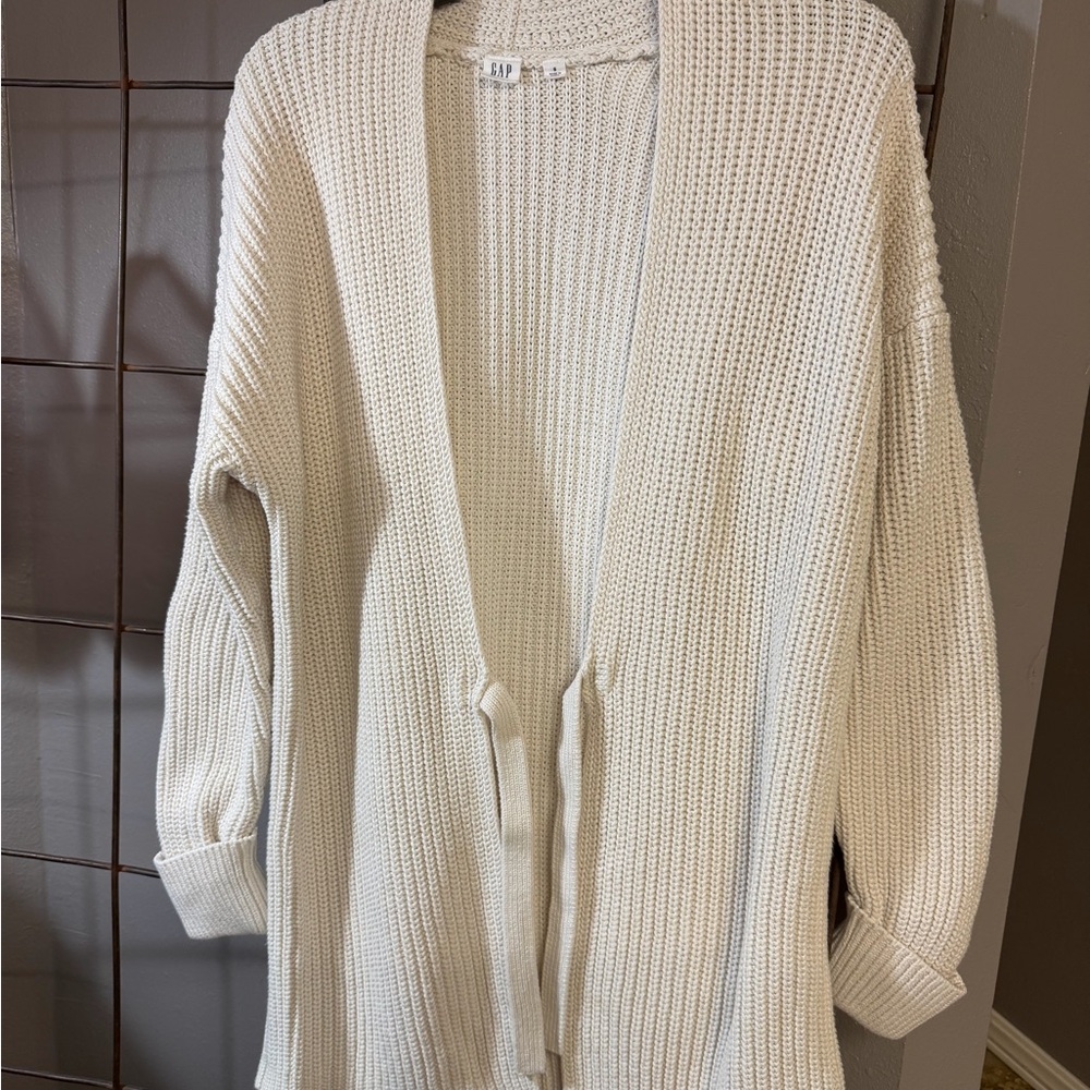 GAP CREAM KNIT TIE FRONT CARDIGAN
